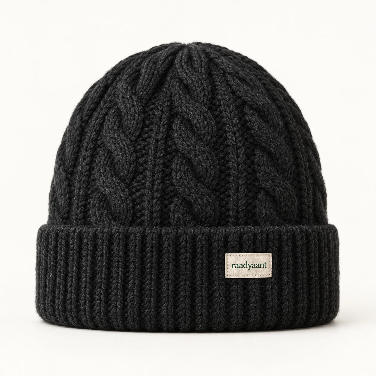 Charcoal black Midnight Cable Beanie, knit beanie